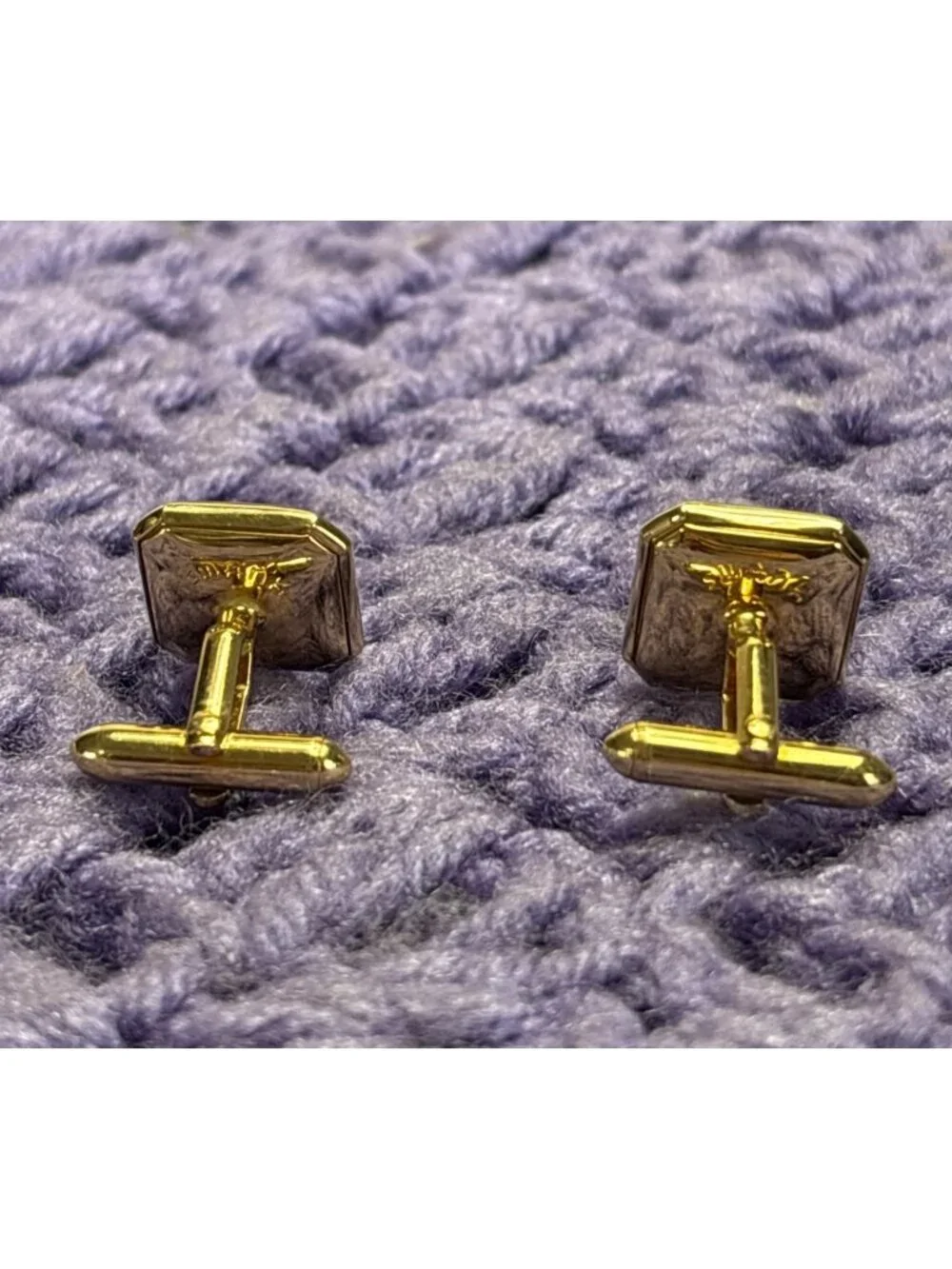 Vintage Swank Square Silvertone Cufflinks Circle Shell Inlay 5/8 inch